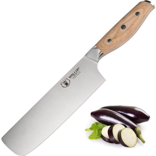 Wallop Nakiri Knife - German HC Stainless Steel Butcher Meat Cleaver Kitchen Knife - Ergonomic Pakkawood Wooden Handle - 7