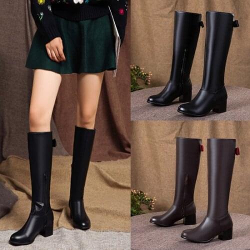 KOLNOO Handmade Womens 5.5cm Thick Heels Knee-High Boots Butterfly Winter Booties Large Size Evening Fashion Winter Daily Shoes