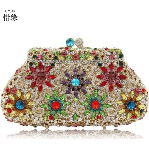 XIYUAN BRAND Female Diamonds Metal Evening Bags Alloy Mixed Color Chain Shoulder Purse Evening Bags for Party Purse day clutches