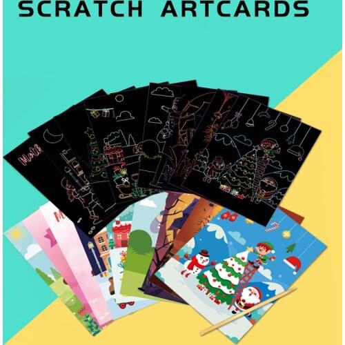 1Set Magic Color Rainbow Dinosaur Cartoon Scratch Art Painting Paper Card Kit Drawing Stick Kids DIY Drawing Toys ZLL