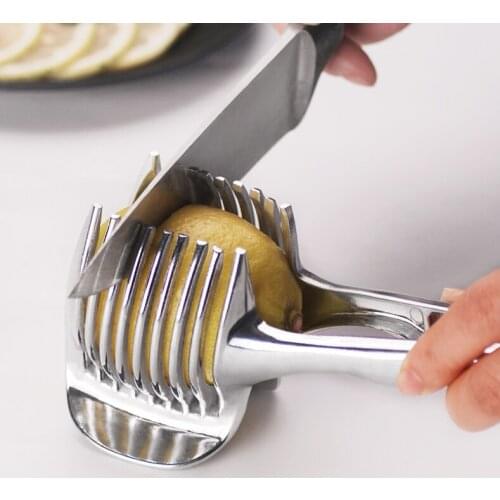 1Pc Handy Stainless Steel Potato Slicer Tomato Cutter Tool Shreadders Lemon Cutting Holder Safety Kitchen Cooking Tools