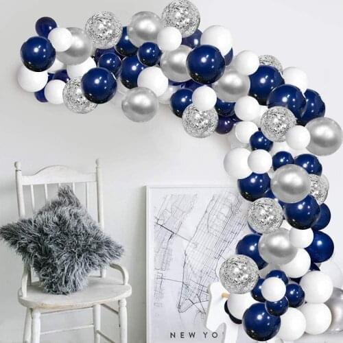 110 pcs Nave Blue White Silver Balloons Garland Kit Arch for Royal Baby Shower Wedding Birthday Party DIY Decoration