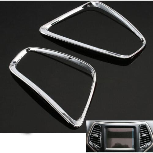 2 x Gloss Car Inner Dashboard GPS Air Condition Vent Cover Trim Frame Styling Sticker Fit For Cherokee 14 15