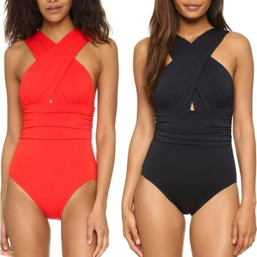 2021 Fashion Women Cross Bandage Backless Solid Triangle One-set Swimsuit Bathing Suit Hot SELLING