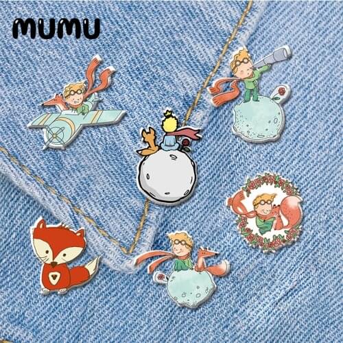 2021 New The Little Prince and Fox Lapel Pin Funny Acrylic Brooches Handmade Epoxy Jewelry Shirt Bag Badge