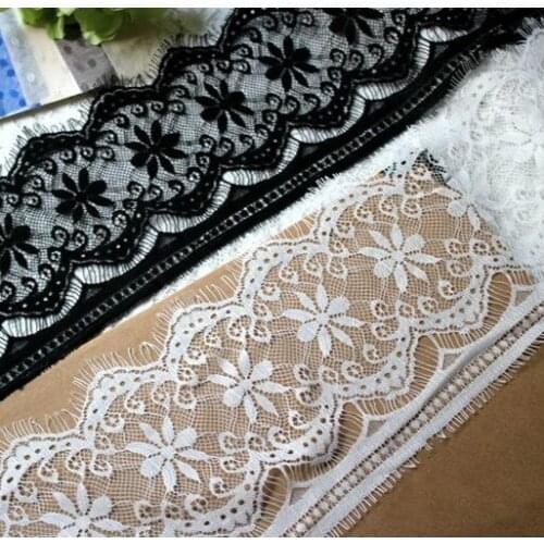 6M/pack Classical Old Design Nylon Full Dress Eyelash Lace Soft Black / White French Bilateral Chantilly Lace Fabric