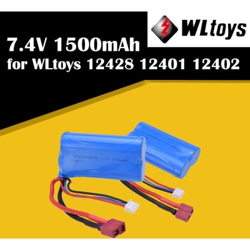 WLtoys 7.4V 1500MAH Lipo Battery 18650 T Plug High Capacity For Wltoys 12428 12401 12402 12403 12404 12423 1:12 RC Car