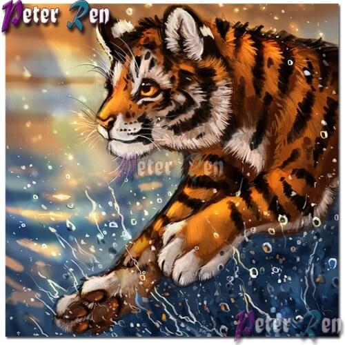 5d animal Tiger running in the water Diamond Painting Cross Stitch DIY Home Decoration Mosaic Round or Square Embroidery