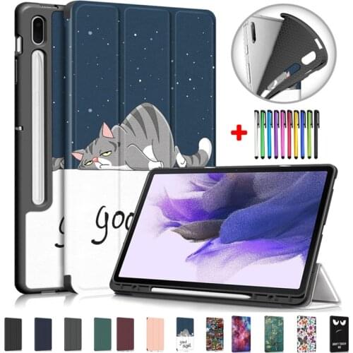 Tablet Cover With Pencil Holder For Samsung Galaxy Tab S7 FE Case 12.4 2021 SM-T730 SM-T736 For Samsung Tab S7 Plus Cover S7