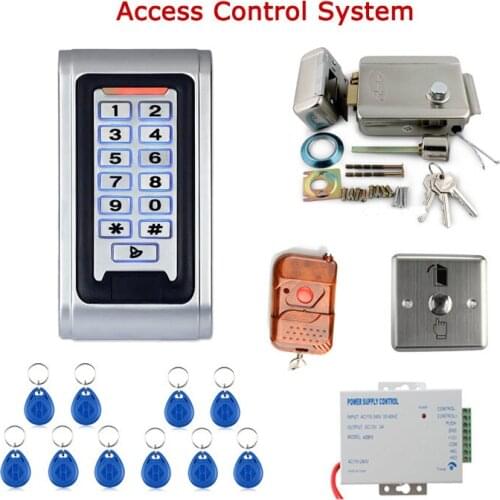 Door Access Control Controller Security System Kit Rfid Card Password Keypad Remote Control Electric Door Lock Exit Button