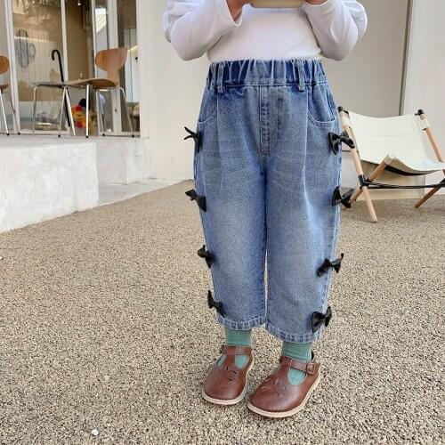 Toddler Girls Jeans Big Bow Childrens Jeans Girl Casual Style Kids Jeans Spring Autumn Childrens Clothes