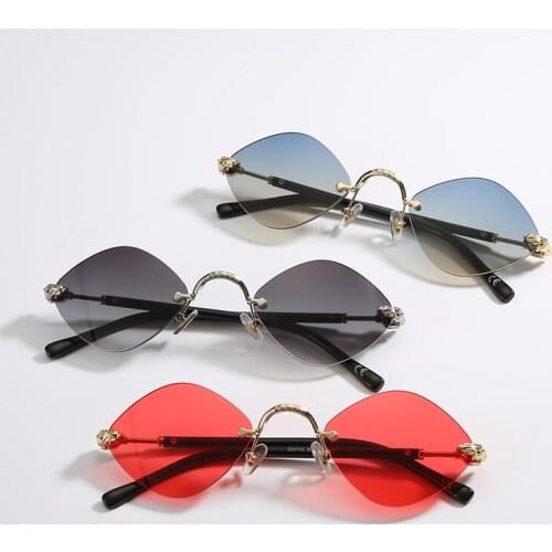 Luxury Brand Small Cat Eye Sunglasses Women 2021 Blue Tea Shades For Women 90s Vintage Rimless Square Sunglasses Unisex UV400