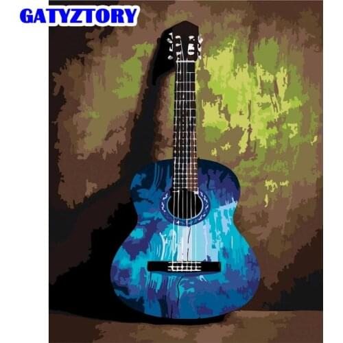 GATYZTORY 60x75cm Painting By Numbers Blue Kits Guitar DIY Paint By Numbers On Canvas Handpainted Frame Digital Painting