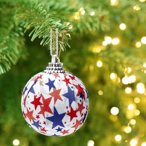 HGHO 12PCS Independence Day Hanging Ball Ornament Patriotic Fabric Wrapped Ball for Party Festival Christmas Tree