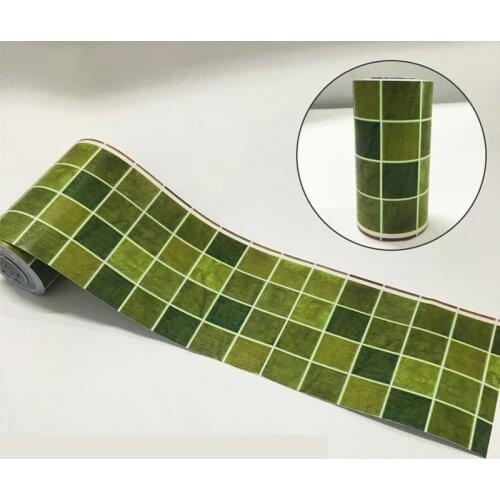 Classic Green Grid Wallpaper Borders Waterproof Bathroom Tile Waist Line Stickers Diy Adhesive Kitchen Wall Decor Sticker Ez073