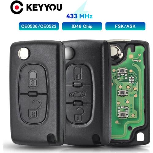 KEYYOU ASK/FSK 2 Buttons Filp Car Remote Key 433MHz For CITROEN C1 C2 C3 C4 C5 Berlingo Picasso ID46 CE0536 2 Buttons VA2/HU83