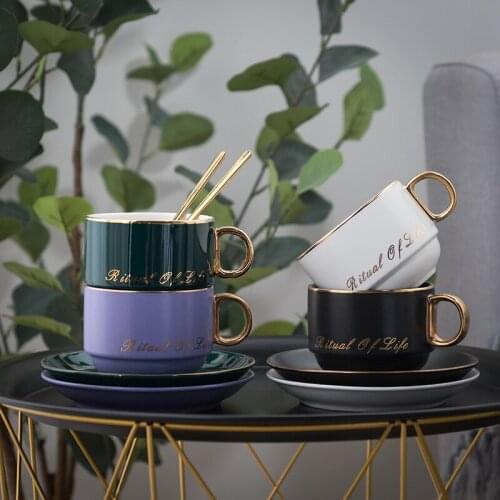 Coffee Cup & Saucer Set Ceramic Ins Wind Latte Art Cup Simple Small Luxury Home Afternoon Tea Elegant mugs coffee cups