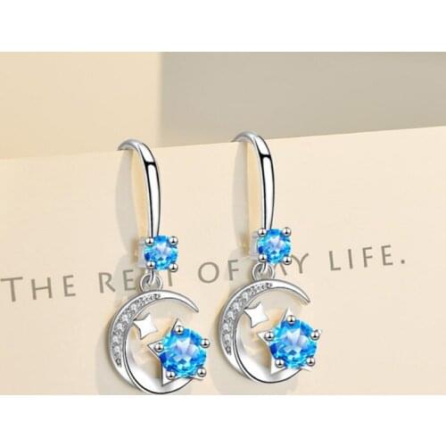 KOFSAC Fashion 925 Sterling Silver Earrings Women Party Jewelry Cute Shiny Star Moon Earring Girl Valentines Day Accessories