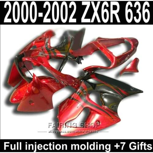 Low price Fairing Kit For Kawasaki ZX -6R 2000 2002 2001 ( 100%fit ) zx6r 00 01 02 Red black Fairings S37