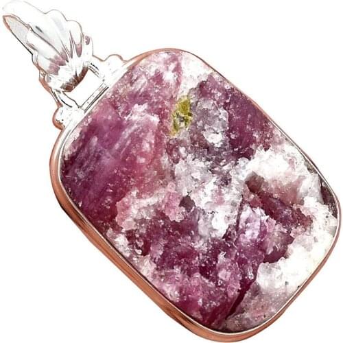 Lovegem Genuine PINK TURMULINE QUARTZ Pendant 925 Sterling Silver,39mm, AP2015