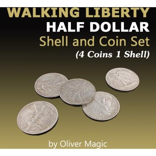 Walking Liberty Half Dollar Shell and Coin Set (4 Coins 1 Shell) Oliver Magic Close Up Magic Tricks Illusions Gimmick Coin Magia