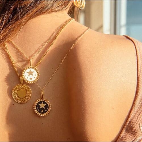 2020 New Red White Black Enamel Star Pattern Gold Coin Necklace For Women Ladies Heart Pendant Necklaces Jewelry Accessories