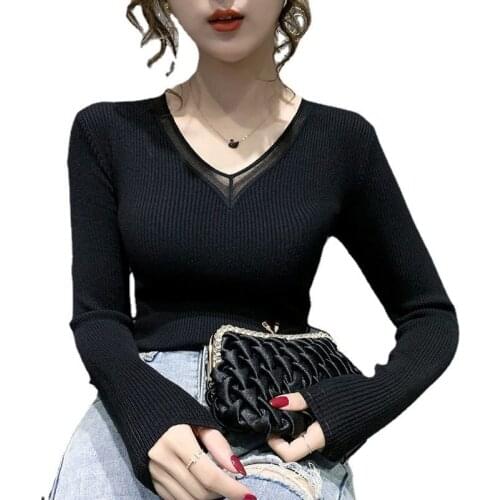 Slim-Fit Knit Womens Long-Sleeved Autumn New Style Thin Tight-Fitting Base Sweater Short