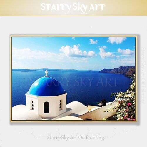Professional Artist Hand-painted High Quality Greece Santorini Oil Painting on Canvas Europe Landscape Santorini Oil Painting