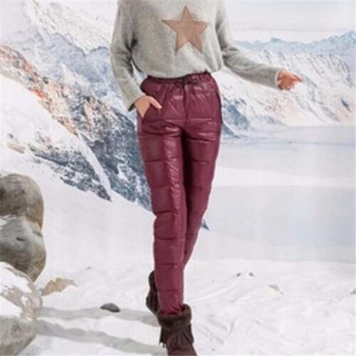 Down pants womens high waist thickened double-sided white duck down outside warm cotton pants outdoor ski pants