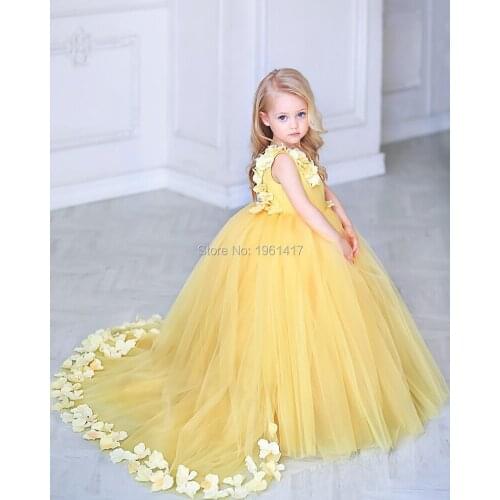 New Luxury Little Girls Birthday Dresses Puffy Flower Girls Appliques Dresses Pageant Gown Custom Made