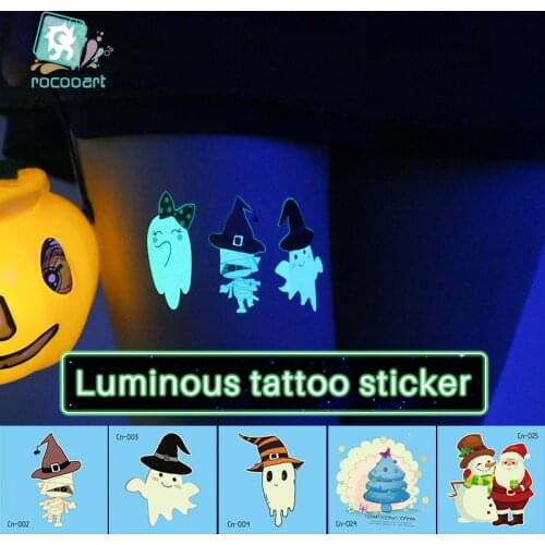 Rocooart Halloween Luminous Tattoo For Kid Cute Fake Taty Christmas Gift Children Body Art Waterproof Temporary Tattoo Sticker