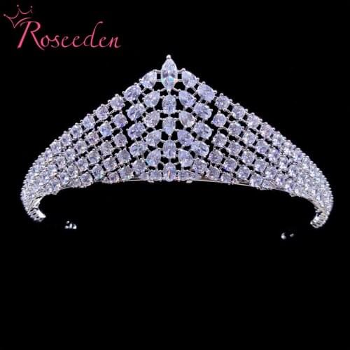 Luxury Big CZ Crystal for Bridal Hair Accessories Big CrownS Zirconia Diadem Wedding Tiara Crown RE4335