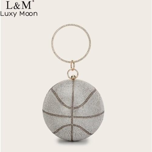 Crystal Round Metal Handle Crossbody Bags Women Basketball Design Luxury Diamond Evening Bags Party Purse Clutch Hand Bags X915H