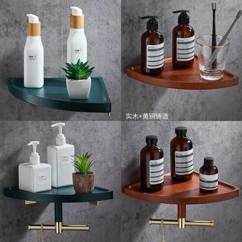 Bathroom solid wood triangle rack bathroom shower room wall hanging shelf without punching new Chinese red oak storage rack