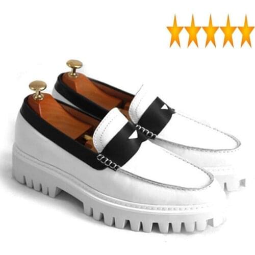 White Platform Men Classic Retro Genuine Leather Sneakers Casual Slip On Zapatos Hombre Loafers Business Formal Shoes Male
