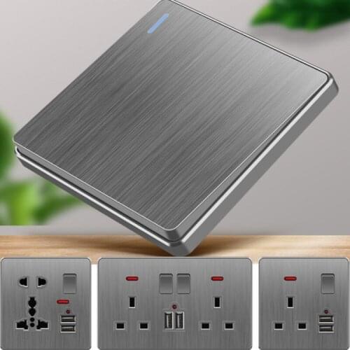 UK Standard Luxury Grey Wall Switch Socket Universal 1Gang 2Gang 3Gang 4Gang 1Way 2Way TV Computer Doorbell CAT6 Computer Socket