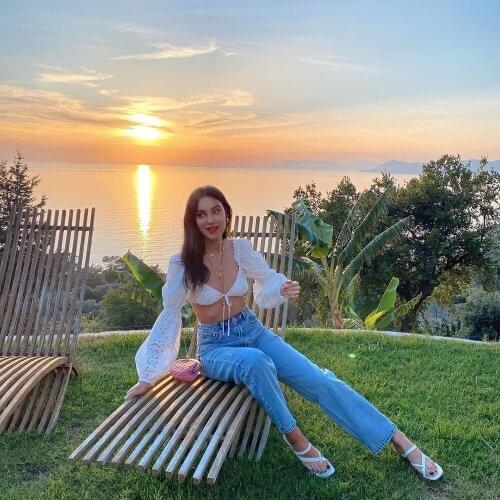 2021 Summer Women white Solid Long sleeve V Neck sexy Bandage Slim Shirt Female streetwear Short Shirts Ladies casual Shirt