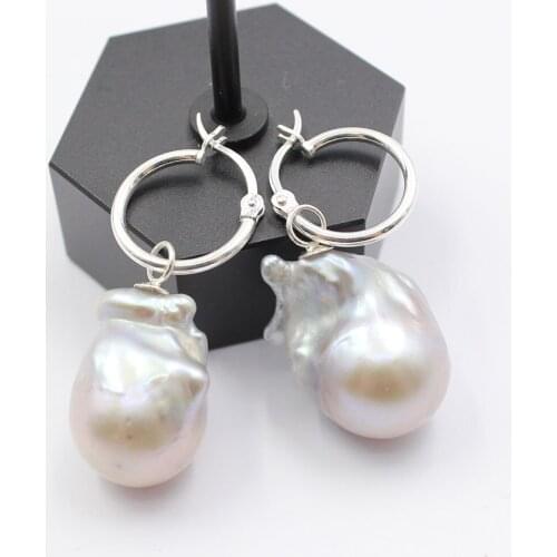 GG Jewelry Natural Gray Baroque Pearl Silver Color Circle Hook Dangle Earrings Handmade For Women