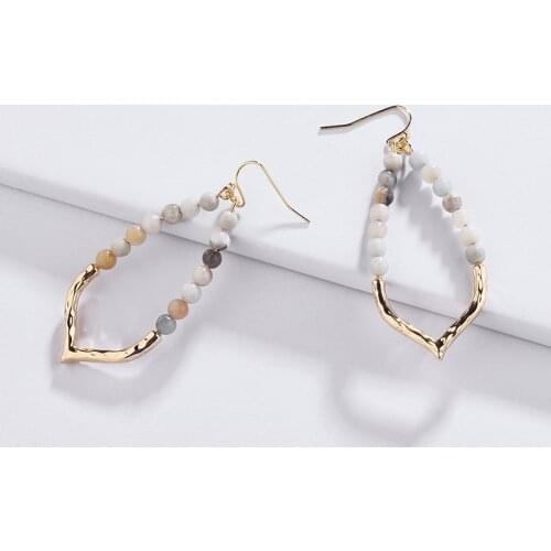 Natural Gems Stone Earrings Gold Plating Handmade Drop Earrings for Women Natural Stone Beads Jades Statement Earrings WX1723