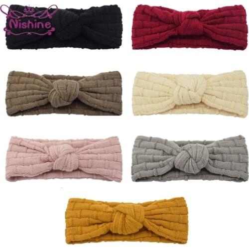 Women Double Layer Solid Color Knotted Elastic Hairband Soft Warm Knitting Wool Sports Headband Hair Accessories Holiday Gifts