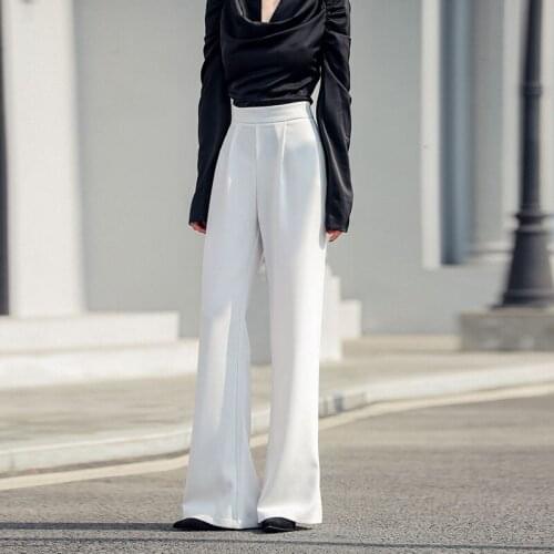 Office Lady White Suit Wide Leg Pants High Waist Loose Elegant Blazer Trousers Long Sleeve Black T-shirt Simple 2021 Spring 9255