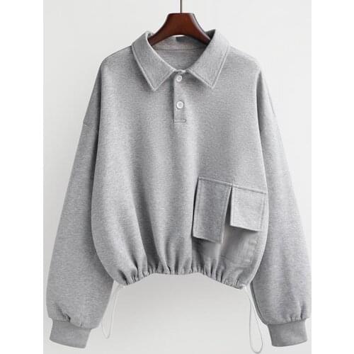 2021 spring new loose pullover head drawstring high waist hoodie thin Korean version long sleeve short jacket jacket female fash