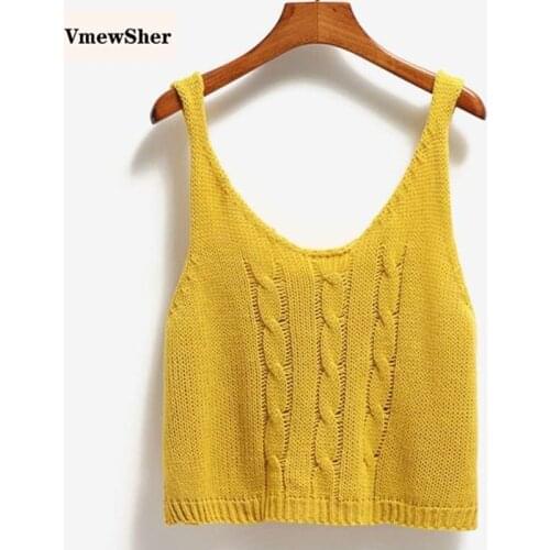 VmewSher Vintage Autumn Spring Women Sweater Vest Elegant V Neck Sleeveless Sling Pullover Ladies Short Knitted Jumper Loose Top
