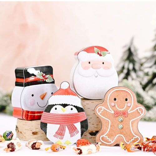 4pcs Creativity Christmas Tinplate Box Santa Claus Snowman Gingerbread Man Candy Cookie Gift Storage Container Party Decoration