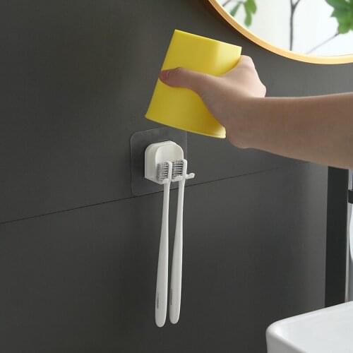 1PC Toothbrush Holder Punch-free Wall-mounted Toothbrush Holder Shaver Toothpaste Mouthwash Cup Storage Rack Bathroom Gadgets
