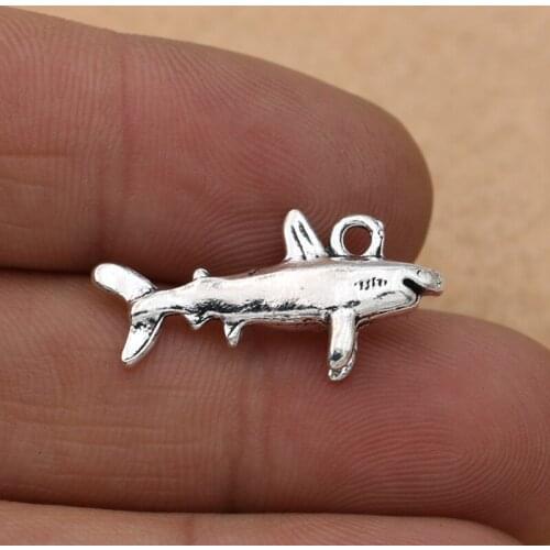 10pcs Tibetan Silver Plated Shark Charm Pendant fit Bracelet Necklace Jewelry DIY Making Accessories 25x12mm