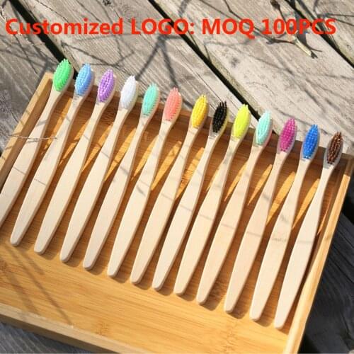 100PCS Colorful Natural Bamboo Toothbrush Set Teeth Whitening Bamboo Dental Oral Care Customized Laser Engraving Logo
