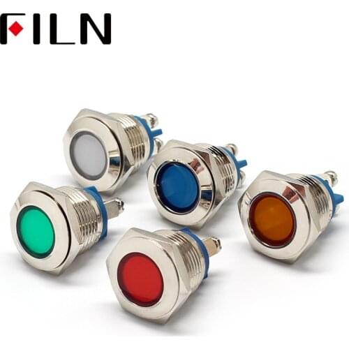 16mm Dia 12v Metal LED Pilot Panel Dash Signal Indicator Warning light with Screw Terminal Brass Chrome Finish Car Boat Marine