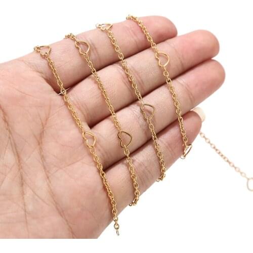 2Meters 6*5mm Gold Tone Stainless Steel Chains Hollow Heart Link Chain For DIY Love Jewelry Bracelet Necklace Making Findings