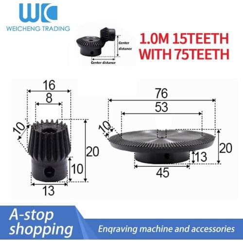 2pcs 1:5 Bevel Gear 1 Modulus 15 Teeth hole 6mm+ 75 teeth Inner Hole 10mm 90 Degree Drive Commutation Steel Gears